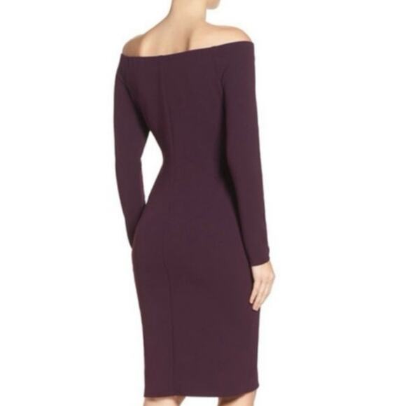 Eliza J off shoulder sheath dress bodycon eggplant purple wine merlot size 12 - Picture 2 of 14